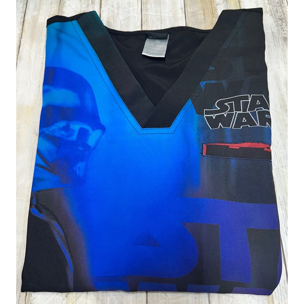 Star Wars Darth Vader Mens Scrub Top Large V-Neck Graphic Medical Uniform Black